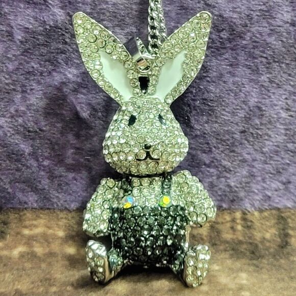 Austrian Crystal Bunny Pendant Necklace - Picture 1 of 9